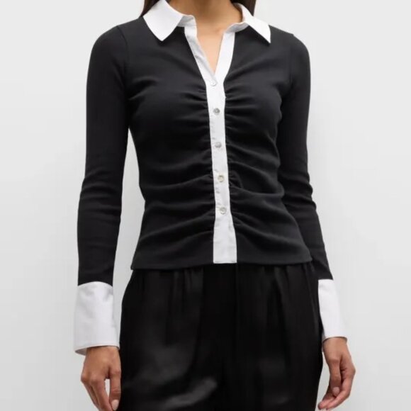 Cinq a Sept Lola Two-Tone Button-Front Shirt Sz L - Picture 1 of 2
